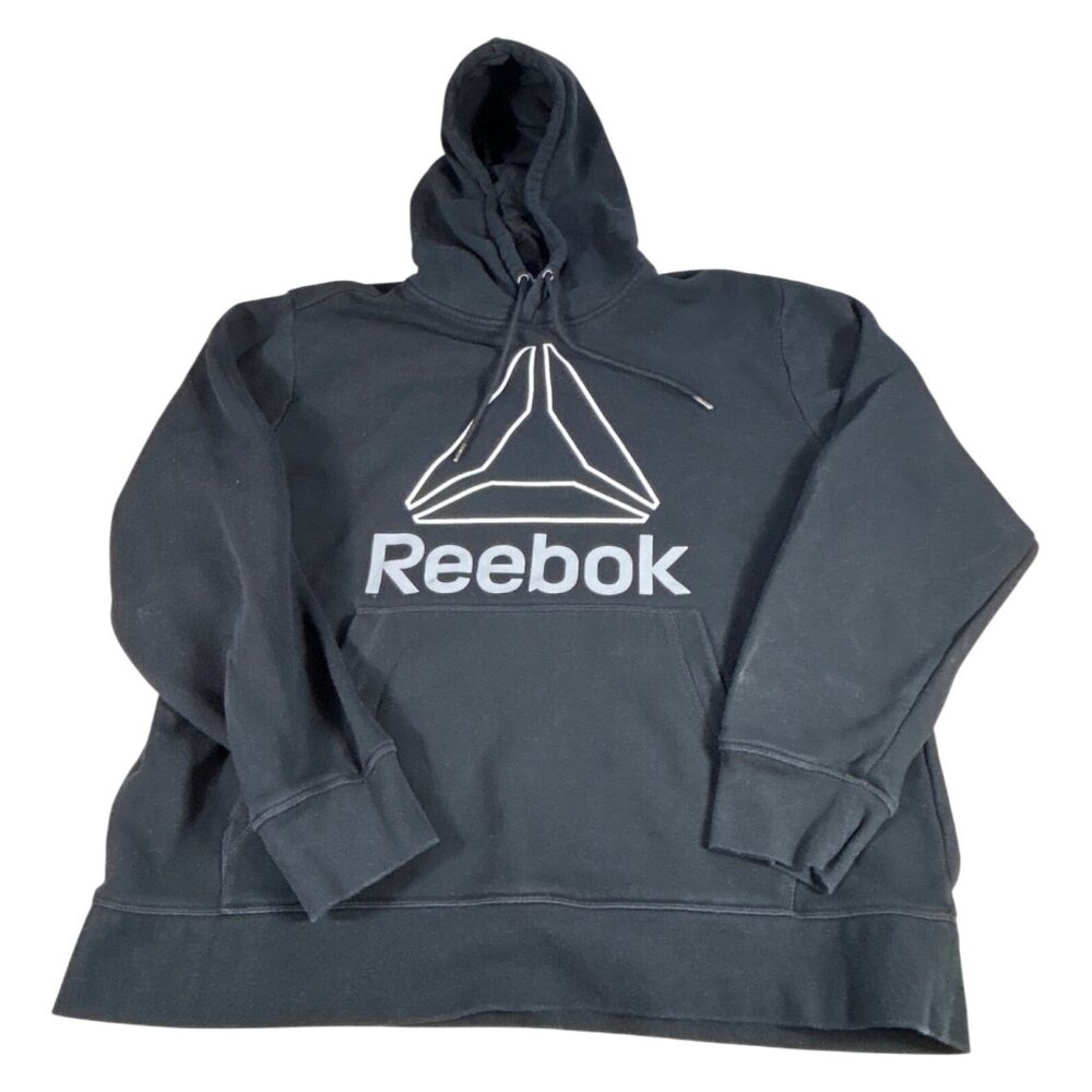 Reebok Black Pullover Hoodie Sweatshirt Size XL Logo Design Cotton Blend EUC